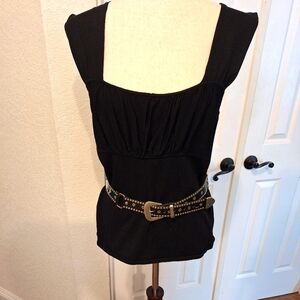 Vintage Black Leather And Silver Studded Belt.